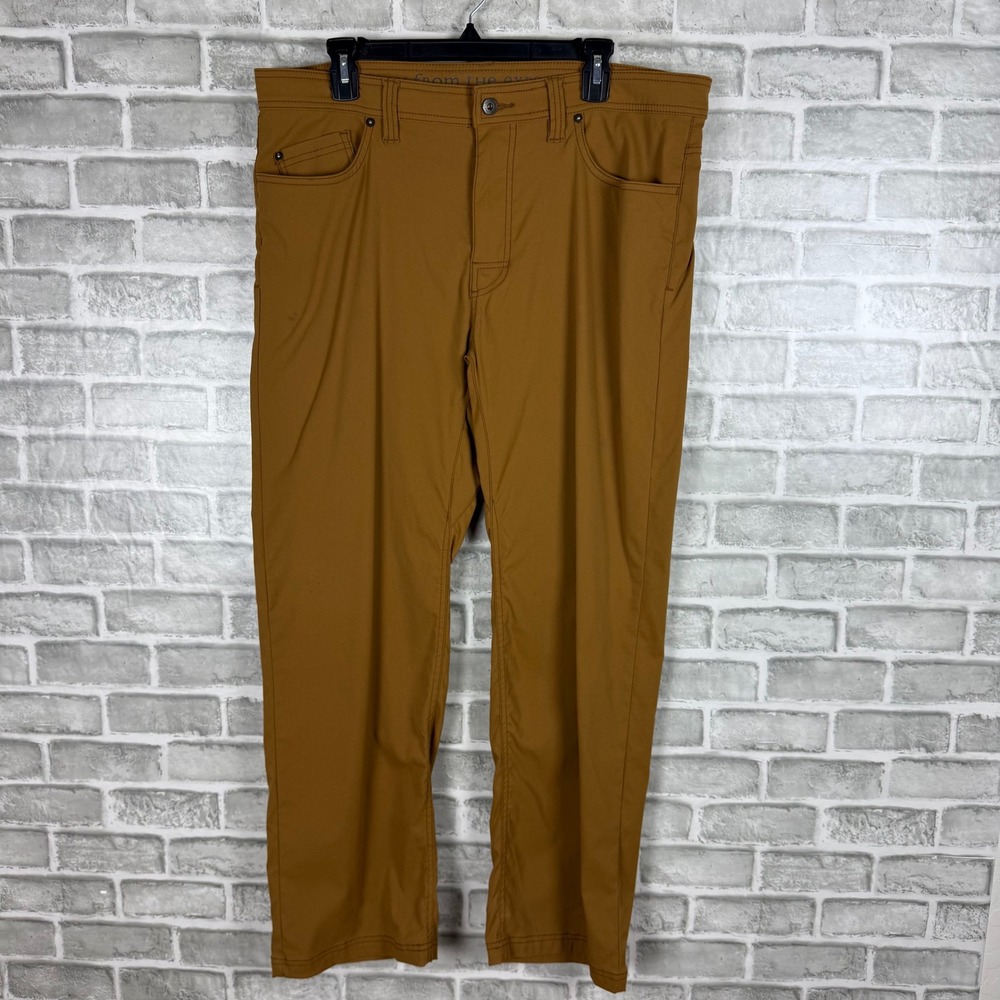 Prana Brion Pant II Slim Fit Mens 36 x 30 Mud Brown ReZion Hiking Travel Pants